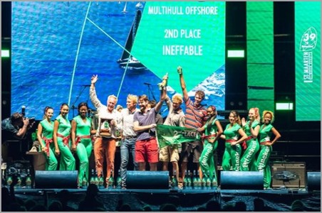 Ineffable's crew shares the podium at the Heineken Cup St Maarten in 2019.