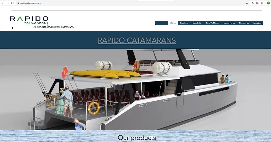 A screenshot from the new Rapido Catamarans' website.