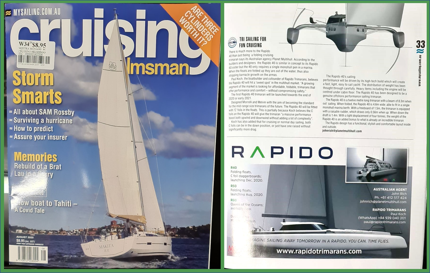 Cruising Helmsman (August 2020) Magazine features Rapido 40