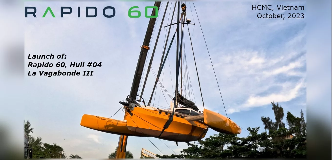 Video: La Vagabonde III Launch: Rapido 60 Hull #04