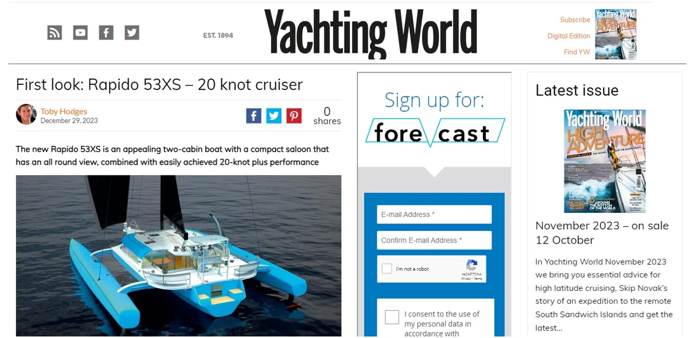Yachting World magazine on the Rapido 53XS, by Toby Hodge