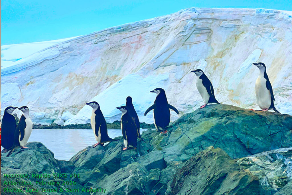 Rapido 53XS #01, Picomole, arrives in Antarctica, February 2026. Picomole is believed to be the first pleasure cruising trimaran to sail across the Drake Passage and cruise the Antarctic Peninsula. Photos by Luca Tausel & Sami Alshukily.