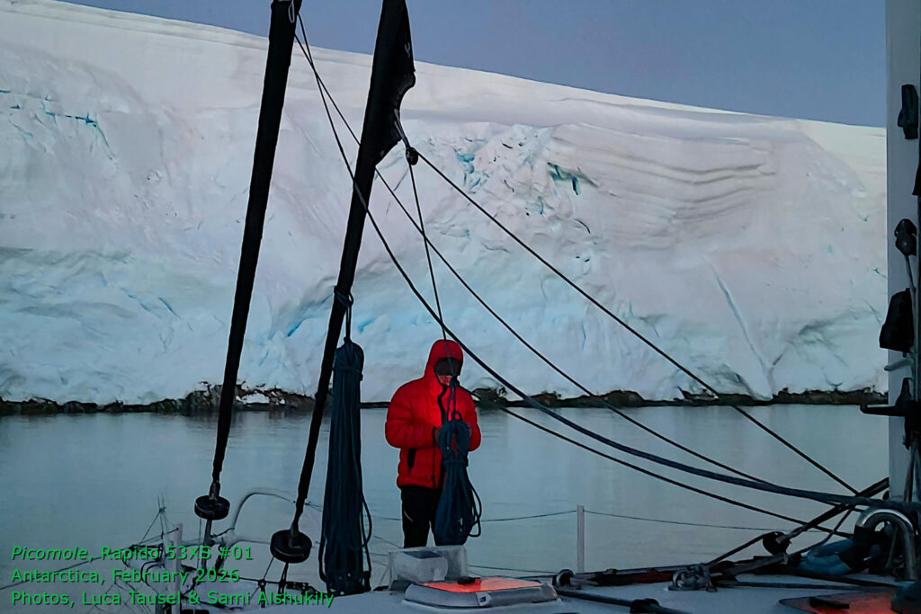 Rapido 53XS #01, Picomole, arrives in Antarctica, February 2026. Picomole is believed to be the first pleasure cruising trimaran to sail across the Drake Passage and cruise the Antarctic Peninsula. Photos by Luca Tausel & Sami Alshukily.