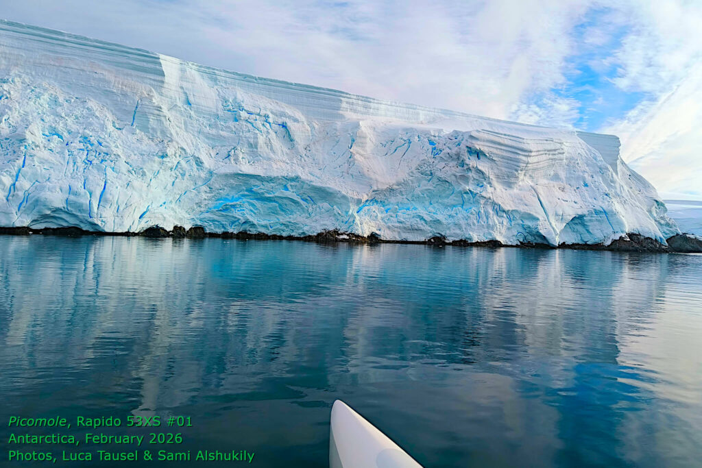 Rapido 53XS #01, Picomole, arrives in Antarctica, February 2026. Picomole is believed to be the first pleasure cruising trimaran to sail across the Drake Passage and cruise the Antarctic Peninsula. Photos by Luca Tausel & Sami Alshukily.