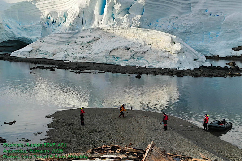 Rapido 53XS #01, Picomole, arrives in Antarctica, February 2026. Picomole is believed to be the first pleasure cruising trimaran to sail across the Drake Passage and cruise the Antarctic Peninsula. Photos by Luca Tausel & Sami Alshukily.
