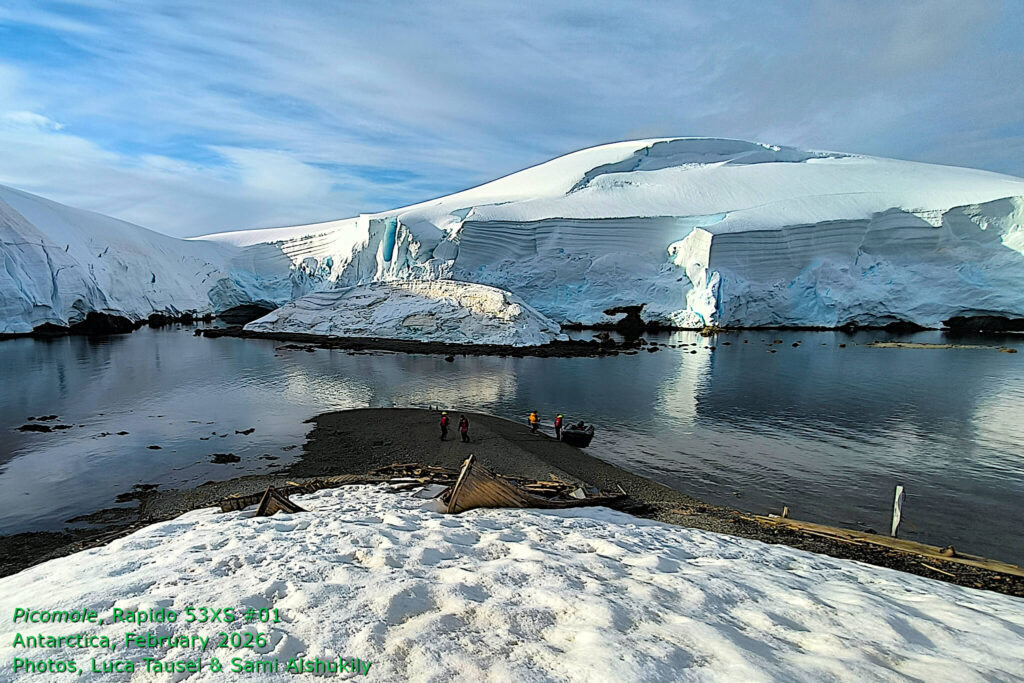 Rapido 53XS #01, Picomole, arrives in Antarctica, February 2026. Picomole is believed to be the first pleasure cruising trimaran to sail across the Drake Passage and cruise the Antarctic Peninsula. Photos by Luca Tausel & Sami Alshukily.