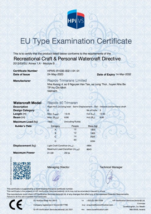 Rapido 40 CE-A certificate